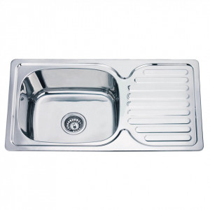 Chiuveta Fabiano, inox de 0,6mm, 780x430mm, sifon diametru mare inclus, cuva 160mm, cuva pe stanga, Lucios