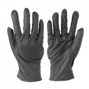 Manusi protectie maini , unica folosinta, 100 bucati, nitril, rezistente rupere, fara pudra, negre, marimea XL, Silverline