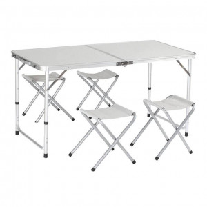 Masa camping cu 4 scaune pliante, tip valiza, aluminiu, placaj, VKTools
