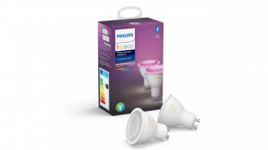 Pachet 2 becuri LED spot Philips Hue, Bluetooth, Zigbee, GU10, 5.7W (50W), 350 lm, A+, lumina alba si colorata