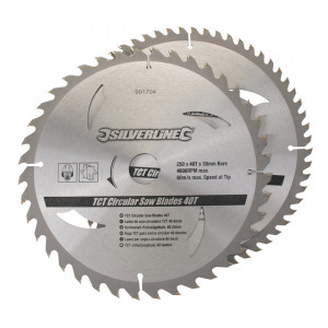 Set 2 discuri fierastrau circular, 300mm, dinti 40 , 60, inel centrare 16, 20, 25, 30mm, Silverline
