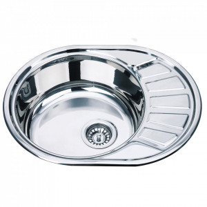 Chiuveta Fabiano, inox de 0,6mm, 570x450mm, sifon diametru mare inclus, cuva 160mm, cuva pe STANGA, Lucios