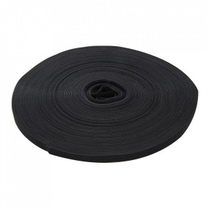 Banda textila velcro, arici pe ambele parti, adeziv heavy duty spate, 10mmx 25m , negru, Fixman
