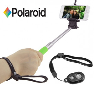 Selfie stick Polaroid, Bluetooth, 105 cm, Negru / Albastru / Roz / Verde / Portocaliu
