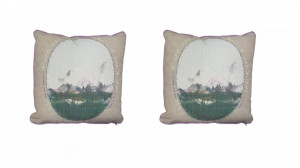 Set 2 perne decorative premium, 43 x 43 cm, peisaj pictat, husa detasabila, George Home