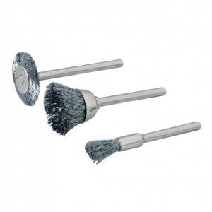 Set 3 piese curatat , slefuit , pentru mini -oberfreza, Silverline Rotary Tool Steel Wire Brush Set 3pce
