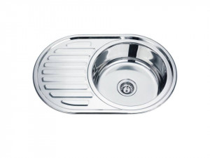 Chiuveta Fabiano, inox de 0,6mm, 770x500mm, sifon diametru mare inclus, cuva 160mm, cuva pe dreapta, Lucios