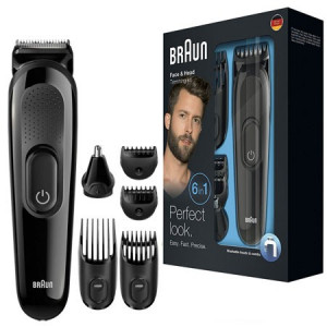Kit de ingrijire multifunctional Braun MGK3020 6-in-1, 4 piepteni, 13 lungimi, atasament par urechi si nas, Negru