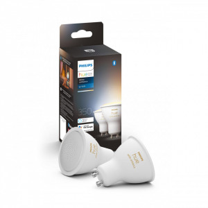 Pachet 2 becuri LED inteligente Philips Hue, Bluetooth, Zigbee, GU10, 5W (35W), 350 lm, lumina ambianta alba (2200-6500K)
