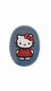 Petic textil, patch brodat , 115 x 85mm, Hello Kitty, aplicare la cald, Wenco