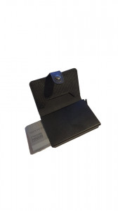 Port card 2 in 1, aluminiu, piele sintetica, 12 carduri, negru crocodile, VKTools