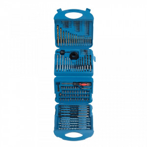 Set 126 piese burghie lemn, otel, beton, surubelnita cu biti, Silverline