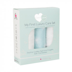Set 4 paturici , My first Luxury Care set, baieti, fibra bambus, anti-microbian, anti alergenic, 0+, ComfiLove