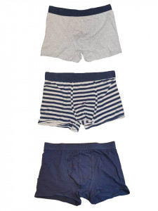 Set 3 boxeri barbati, gri, albastru, dungi, marimea L, 95% bumbac, 5% elastan, Livergy