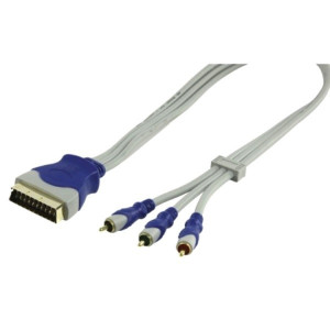 Cablu video scart - 3 RCA tata, 2.5m, HQ