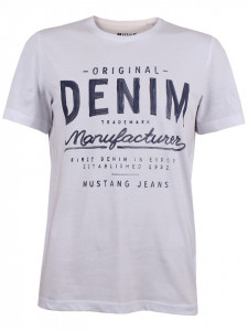 Mustang, Tricou regular fit, alb, imprimeu, 2XL