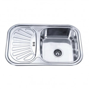 Chiuveta Fabiano, inox de 0,6mm, 750x490mm, sifon diametru mare inclus, cuva 160mm, cuva pe stanga, Lucios
