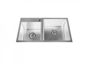 Chiuveta profesionala, inox de 1,3mm, 760x430mm, sifon diametru mare inclus, 2 cuve 200mm, cuva mare pe dreapta, satinat, Fabiano