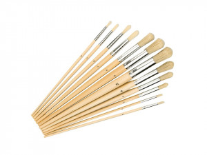 Set 12 pensule pictura, maner lemn natural, 1-12mm, cap bombat, Silverline