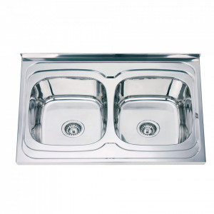 Chiuveta Fabiano, inox de 0,6mm, 600x800mm, sifon diametru mare inclus, 2 cuve 160mm, Lucios