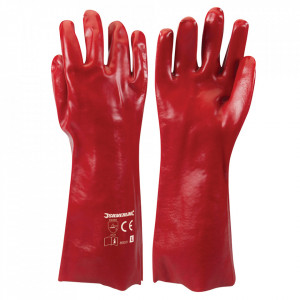 Manusi lungi industriale, set 2 bucati, PVC gros, armatura textila, 39 cm, L, rosu ,Silverline