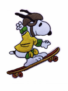 Petic textil, patch brodat , 65 x 65mm, aplicare la cald, Snoopy skateboard play, Wenco
