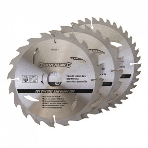 Set 3 lame fierastrau circular, 190 mm, 20, 24, 40 dinti, inel centrare 30 - 25, 20mm, Silverline