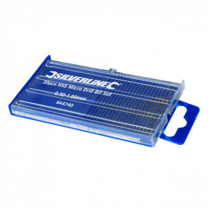 Set de mini burghie de perforare 20 buc , 0.30 - 1.60 mm , Silverline HSS Micro Drill Bit Set 20pce