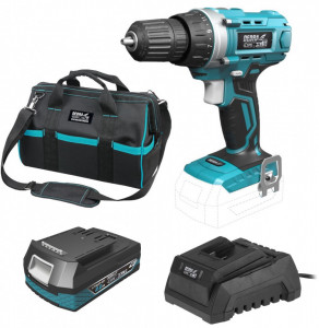 Masina de gaurit, insurubat cu acumulator 18 V 2Ah,geanta scule textila, Dedra SAS + ALL