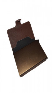 Port card 2 in 1, aluminiu, piele sintetica, 12 carduri, maro, VKTools