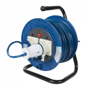 Rola tambur cablu prelungitor, 2 prize industriale, 16A, 25m, protectie termica, 2P+E, POWER MASTER
