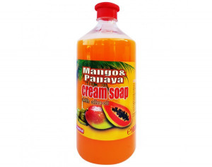 Sapun lichid, rezerva 1000ml, capac cu picurator, Mango & Papaya - cream soap, extract ulei masline, PH - control, Cloret