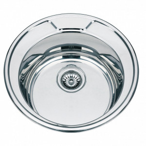 Chiuveta Fabiano, inox de 0,6mm, D490mm, sifon diametru mare inclus, cuva 160mm, Lucios