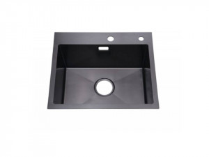 Chiuveta Fabiano, inox de 1,3mm, 530x430mm, Black Nano, sifon diametru mare inclus, cuva 200mm, cuva pe stanga, Lucios