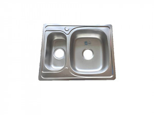 Chiuveta profesionala, inox de 0,8mm, 630x500mm, sifon diametru mare inclus, 2 cuve , cuva mare pe dreapta, satinat, Fabiano