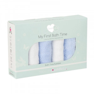 Set 6 mini prosoape spalat premium, fibre bambus, 27 x 27 cm, alb-albastru, CuddleCo