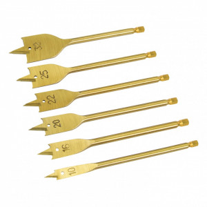 Set de burghie pentru lemn 6 piese , placate cu titan , 10-32mm , Silverline Titanium-Coated Flat Bit Set 6pce
