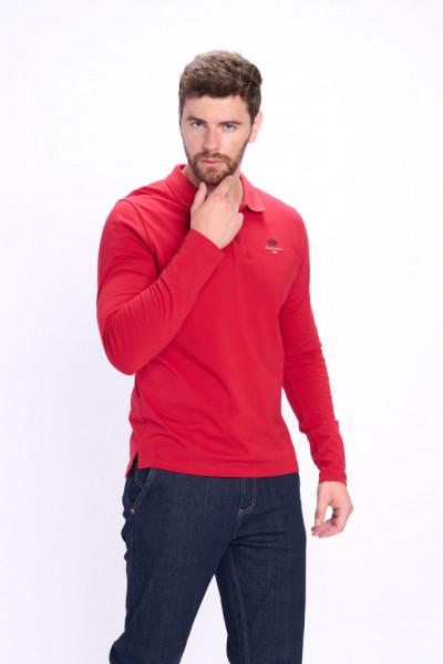 Lee Cooper - Tricou polo barbat cu maneca lunga si logo