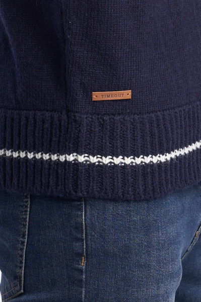 Timeout - Pulover barbat cu insertii de lana motive contrastante si guler oversize