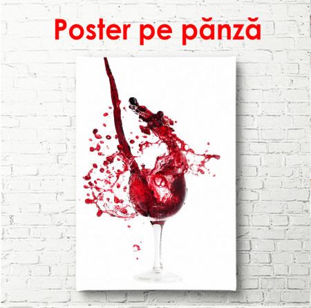 Poster, Paharul cu vin roșu și stropi pe un fundal alb