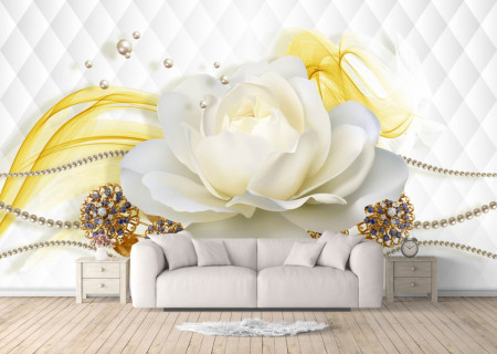 Fototapet 3D, Un trandafir alb pe un fundal alb abstract