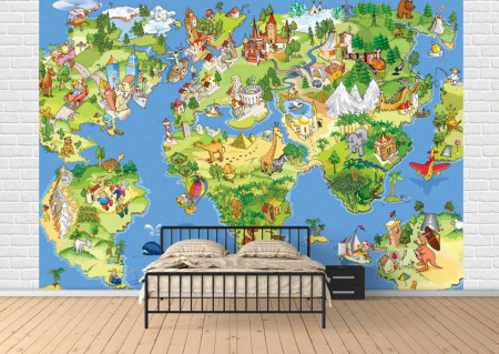 Fototapet, Harta lumii colorată pentru copii