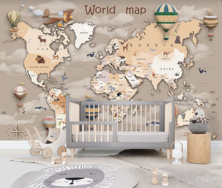 Fototapet pentru copii, Harta lumii bej
