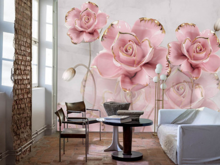 Fototapet, Trandafiri delicate roz pe un fundal delicat