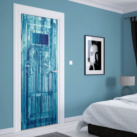Stickere 3D pentru uși, Ușa din metal albastră, 1 foaie de 80 x 200 cm
