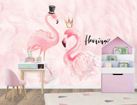 Tapet foto pentru copii, Mister și Miss Flamingo