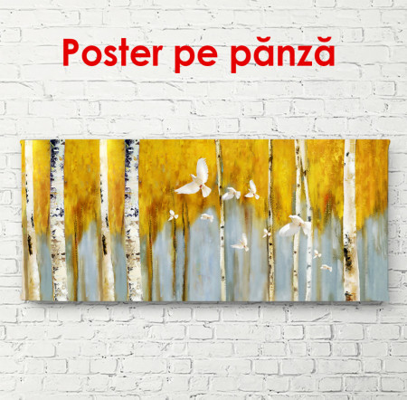Poster, Copaci galbeni pe un fundal cenușiu