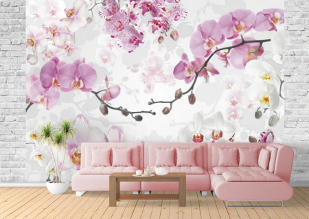 Fototapet, Crenguța cu orhidee roz
