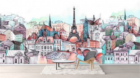 Fototapet, Parisul pictat în culori calde