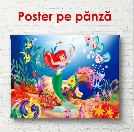 Poster, Sirena mică cu pește în fundull oceanului